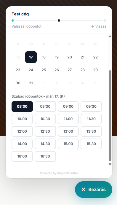 Időpont kiválasztása
