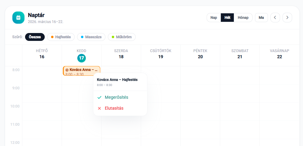 Admin naptár nézet